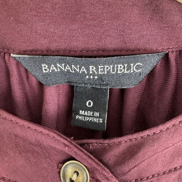 Banana Republic Women Shirt Dress Burgundy Sz 0 Long Sleeve Belted Preppy Office - Picture 9 of 15